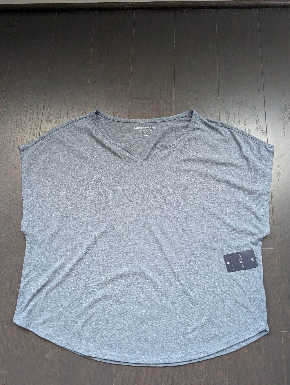 NWT Lucky Brand Women's  Heather Gray/Blue V-Neck Short Sleeve Tees - Size XL